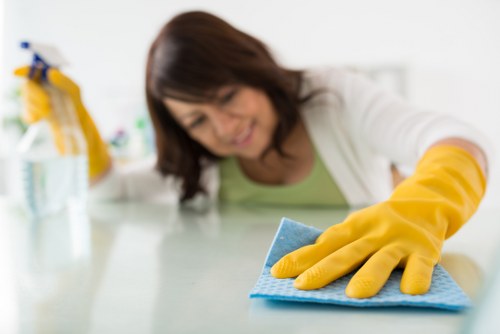 Step-by-step mattress cleaning supplies arranged on a bed
